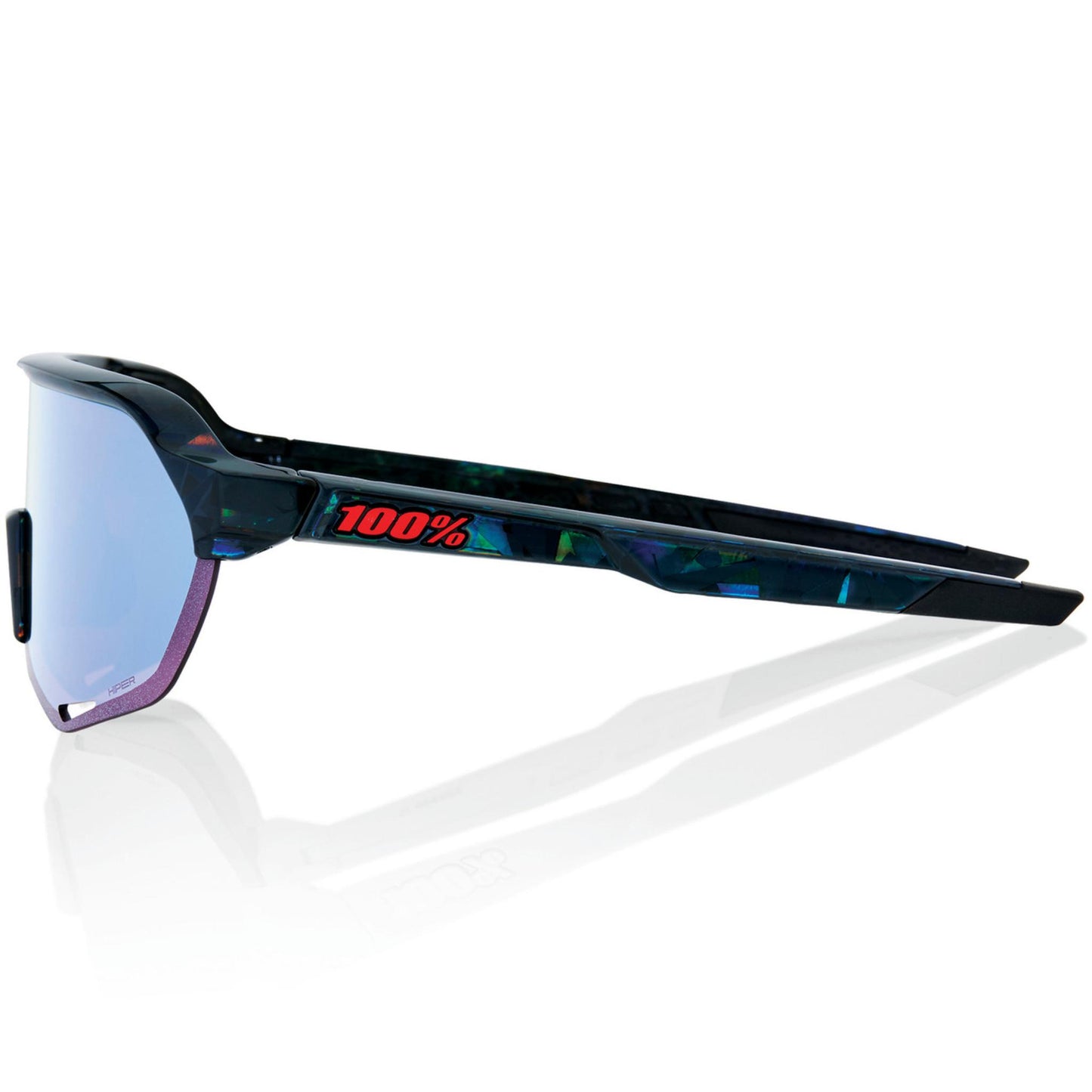 100% S2 Sunglasses Black Holographic HiPER Blue