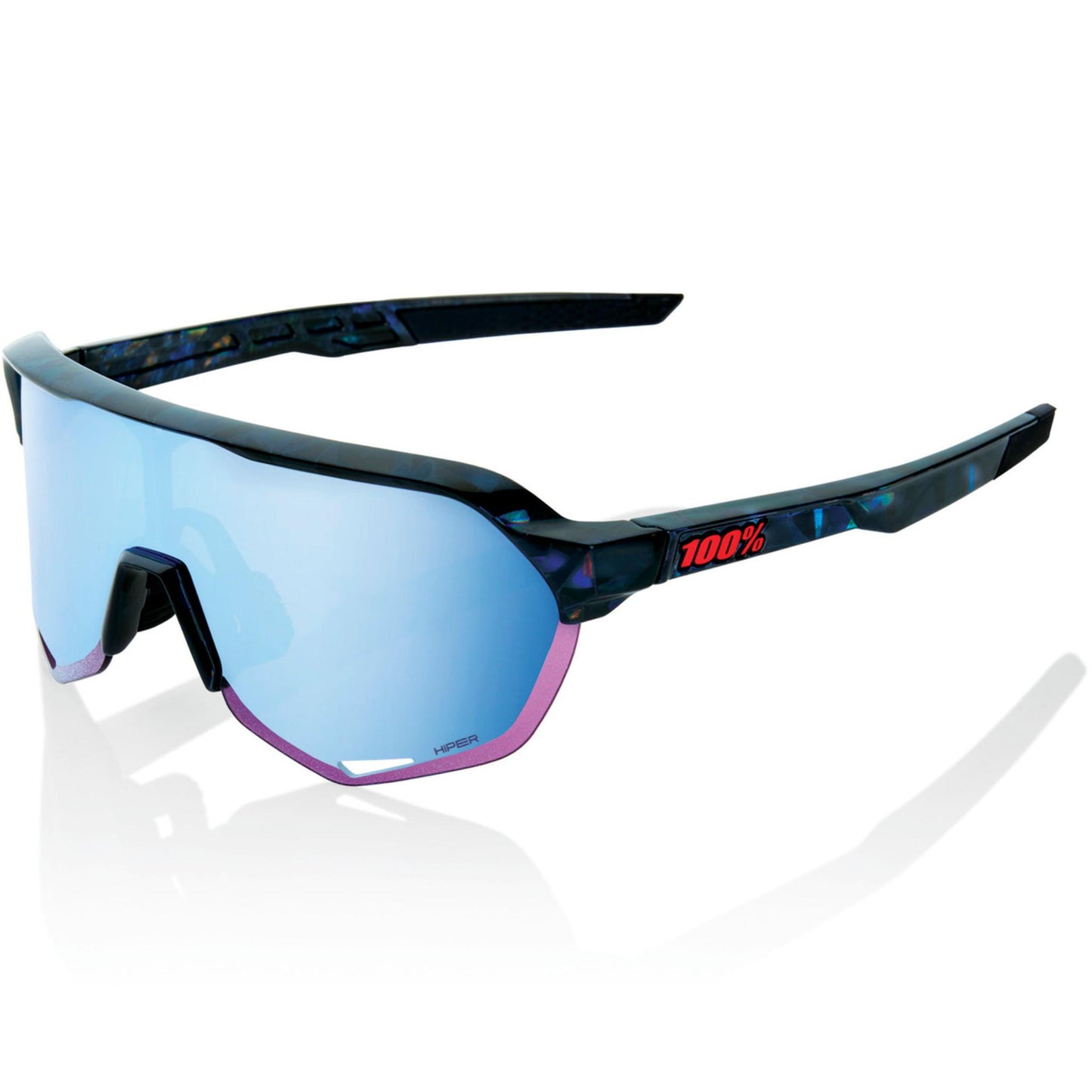 100% S2 Sunglasses Black Holographic HiPER Blue