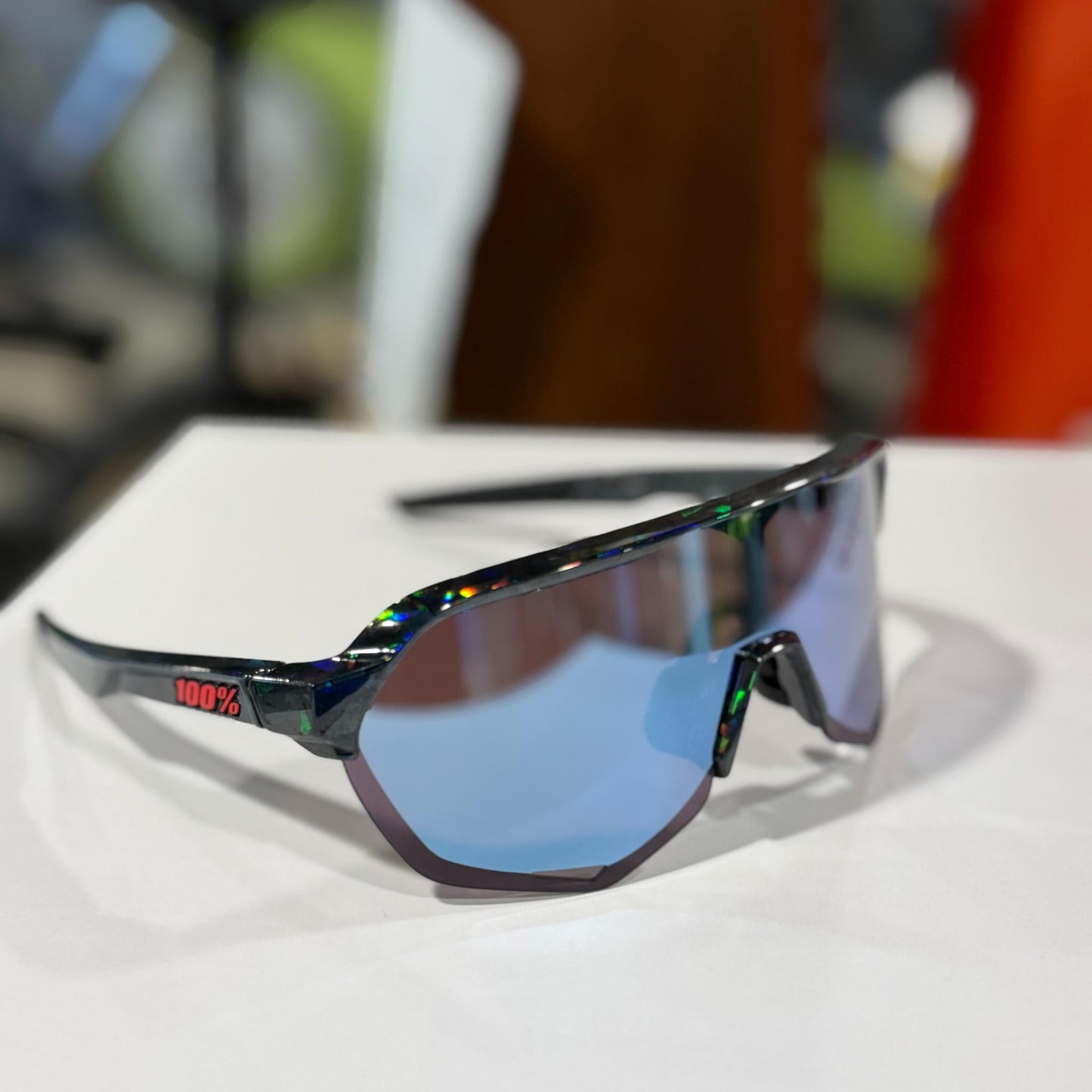 100% S2 Sunglasses Black Holographic HiPER Blue