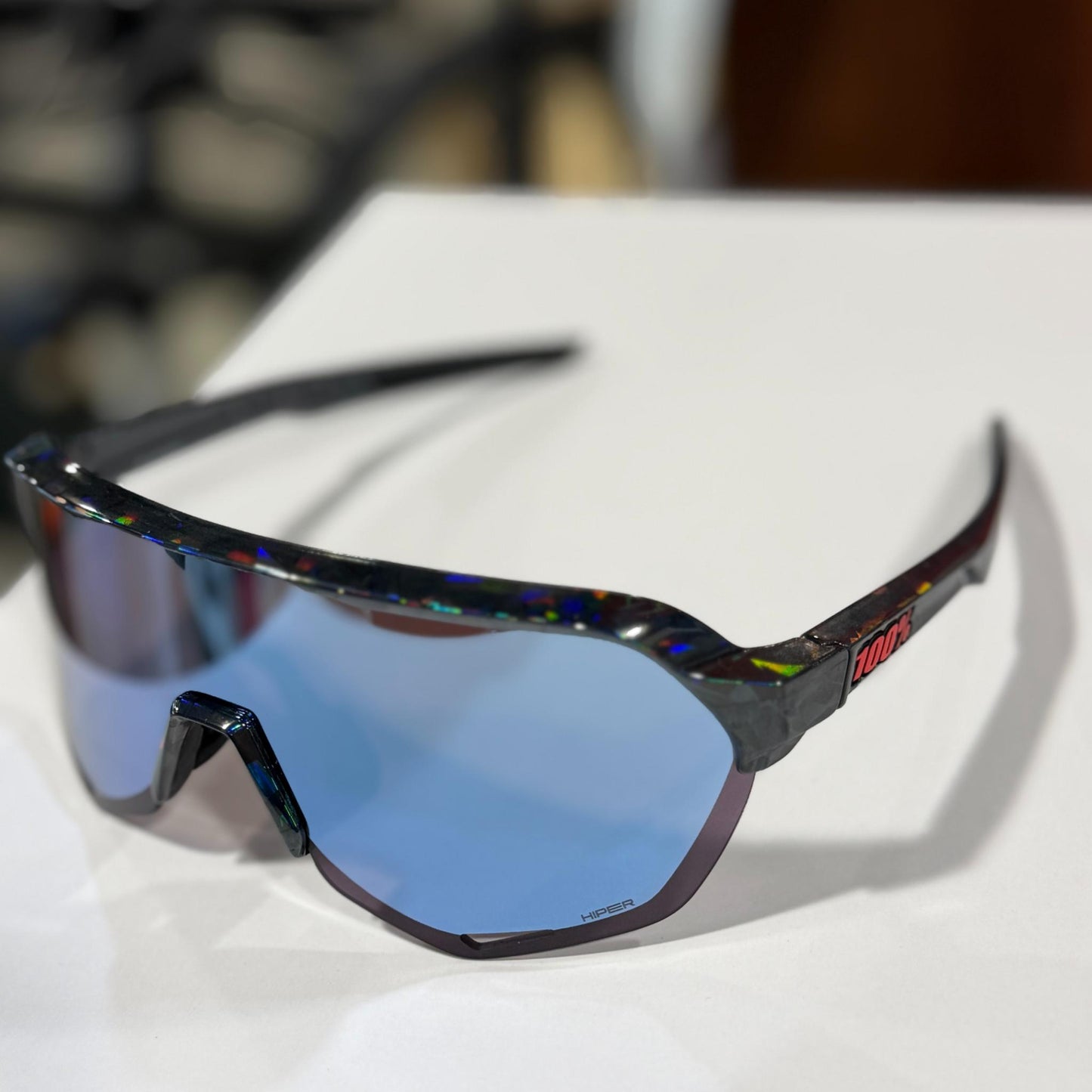 100% S2 Sunglasses Black Holographic HiPER Blue